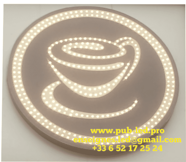 ENSEIGNE LUMINEUSE LED DOUBLE FACES “CAFÉ” EXTERNE PRÊT À INSTALLER AVEC ANIMATION ET TÉLÉCOMMANDE 60cm DE DIAMÈTRE – Image 3