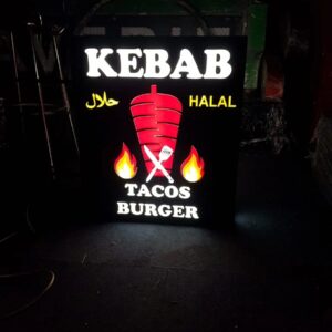 Enseigne Lumineuse LED Double Face “Kebab Tacos Burger” – Prête à Installer avec Animation et Télécommande